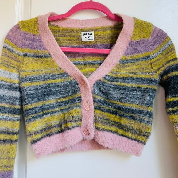 Aritzia Cropped‎ Sweate Sunday Best Reese Cardigan Size 2XS Furry Cozy - Picture 3 of 7
